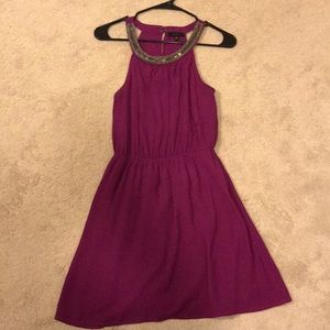 Purple Sleeveless cocktail Dress with Beaded Neck